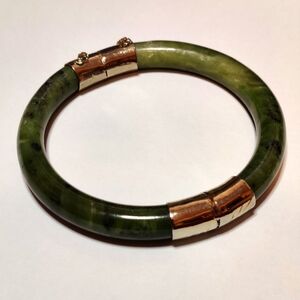 Vintage Genuine Jade Nephrite Hinged Bangle Bracelet